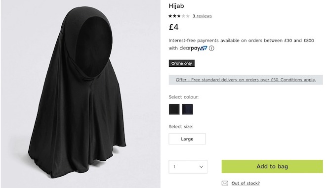 Oferta Marks and Spencer hidżab dla dzieci