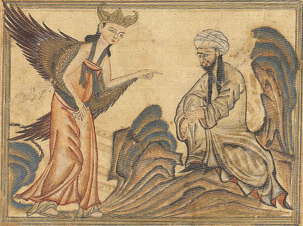 Mahomet otrzymuje objawienia od Anioła Gabriela, obraz z manuskryptu Rashida Al-Dina